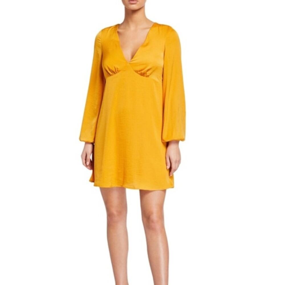 BCBGeneration yellow sunflower V-Neck Long Sleeve satin sheath mini Dress 4
